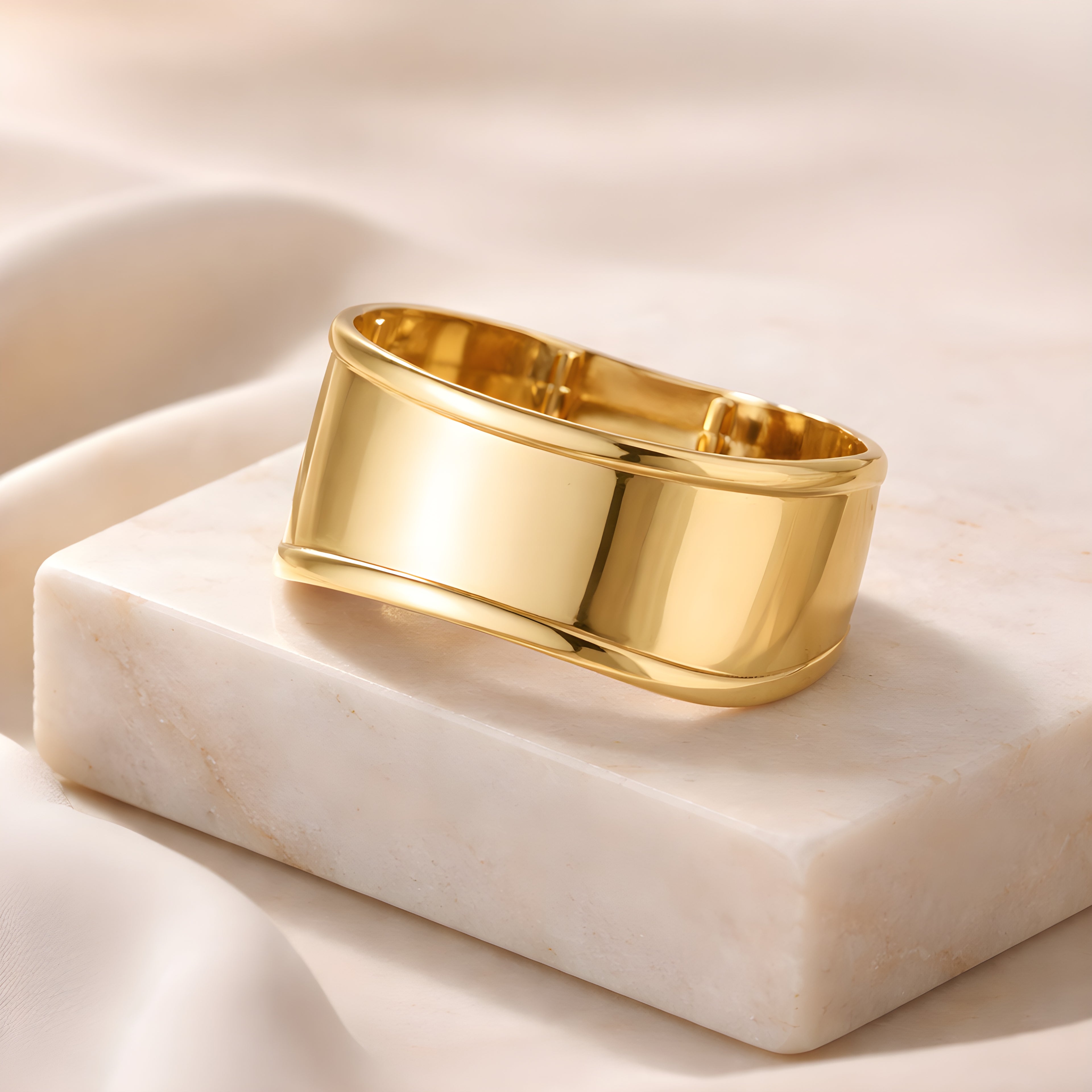 Polished Wide Gold Cuff Kada