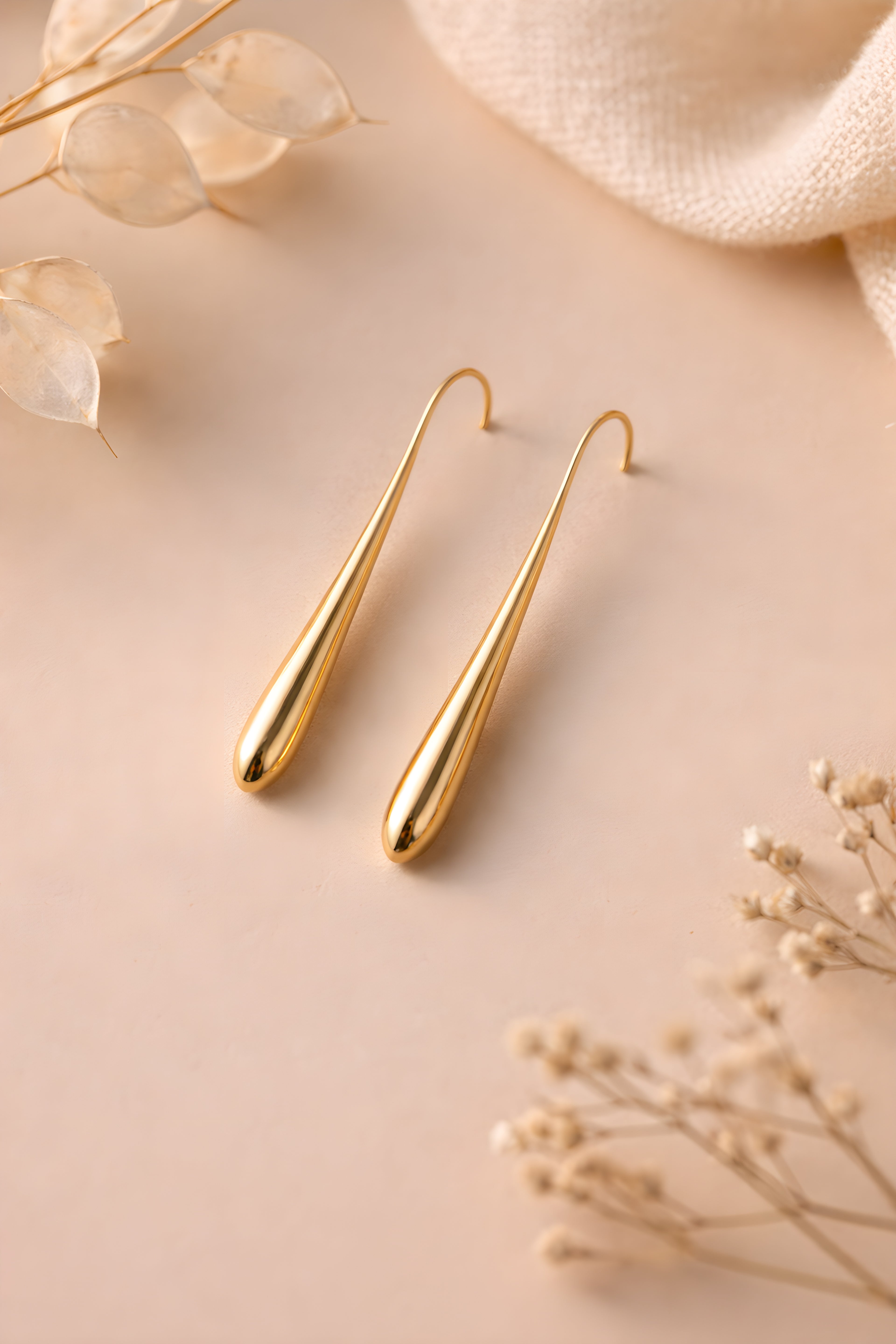 Tapered Gold Needle Drop Earrings