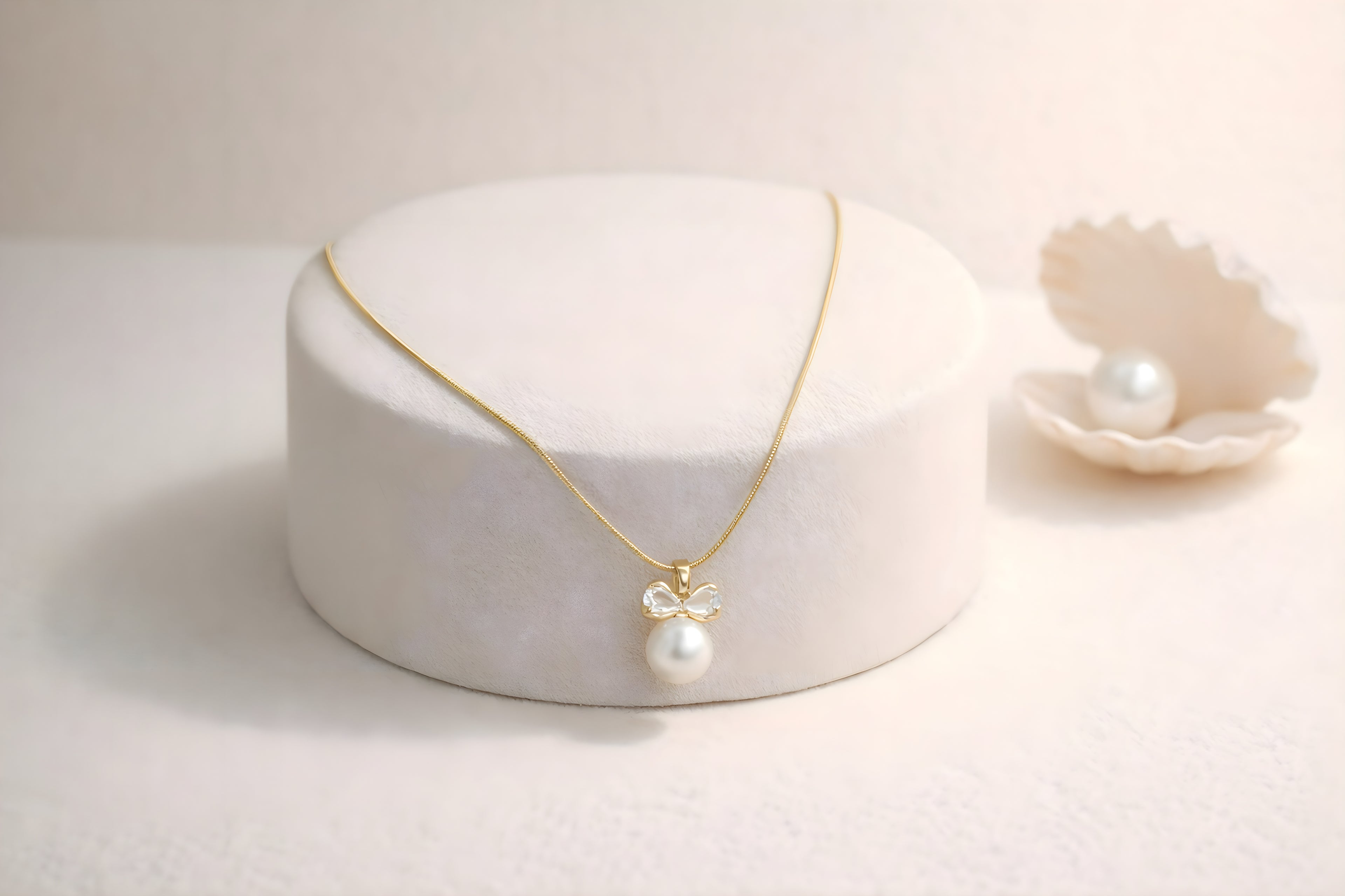Crystal Bow Pearl Necklace