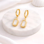Mother-of-Pearl Rectangle Huggie Drop Earrings
