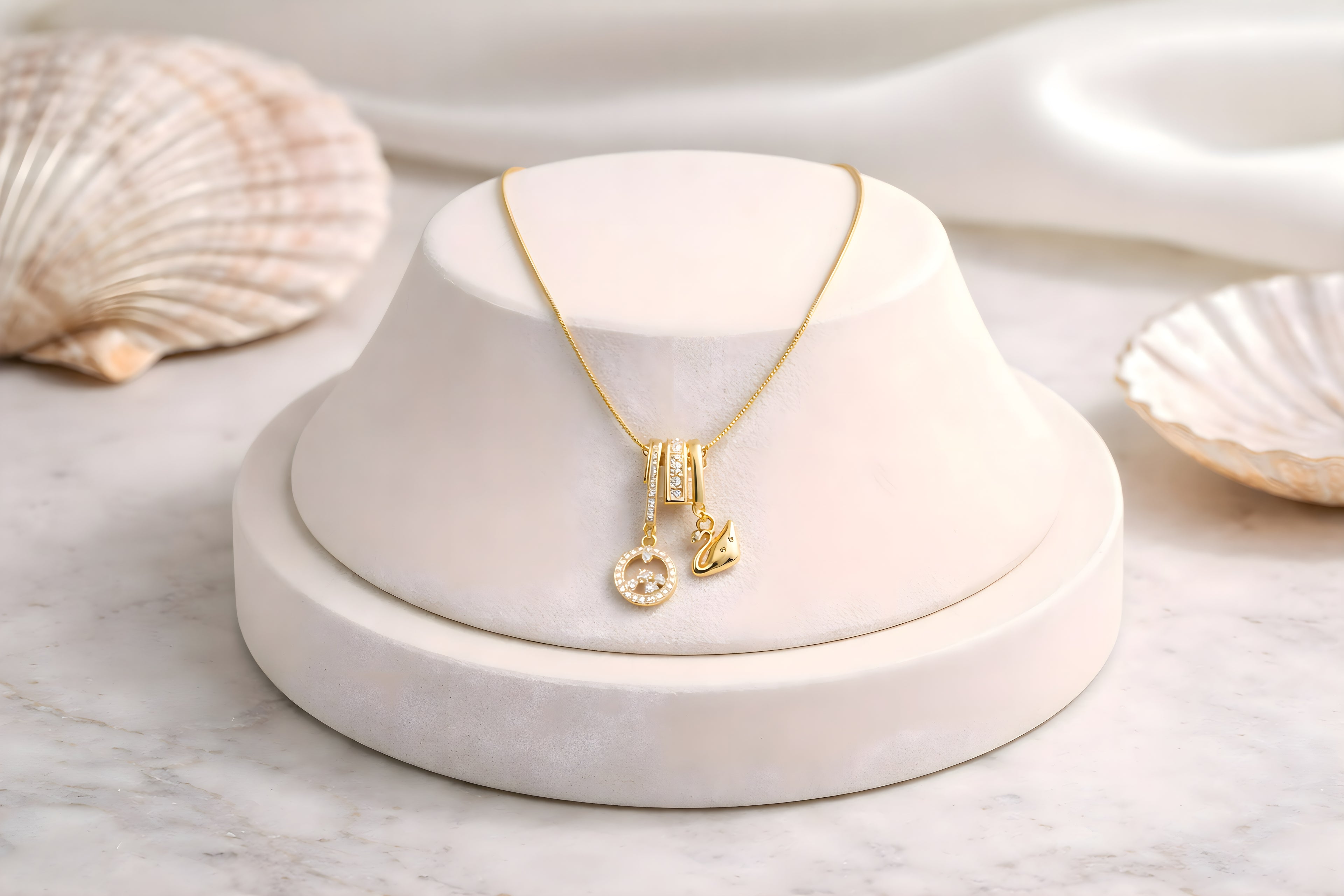 Swan & Crystal Circle Charm Necklace