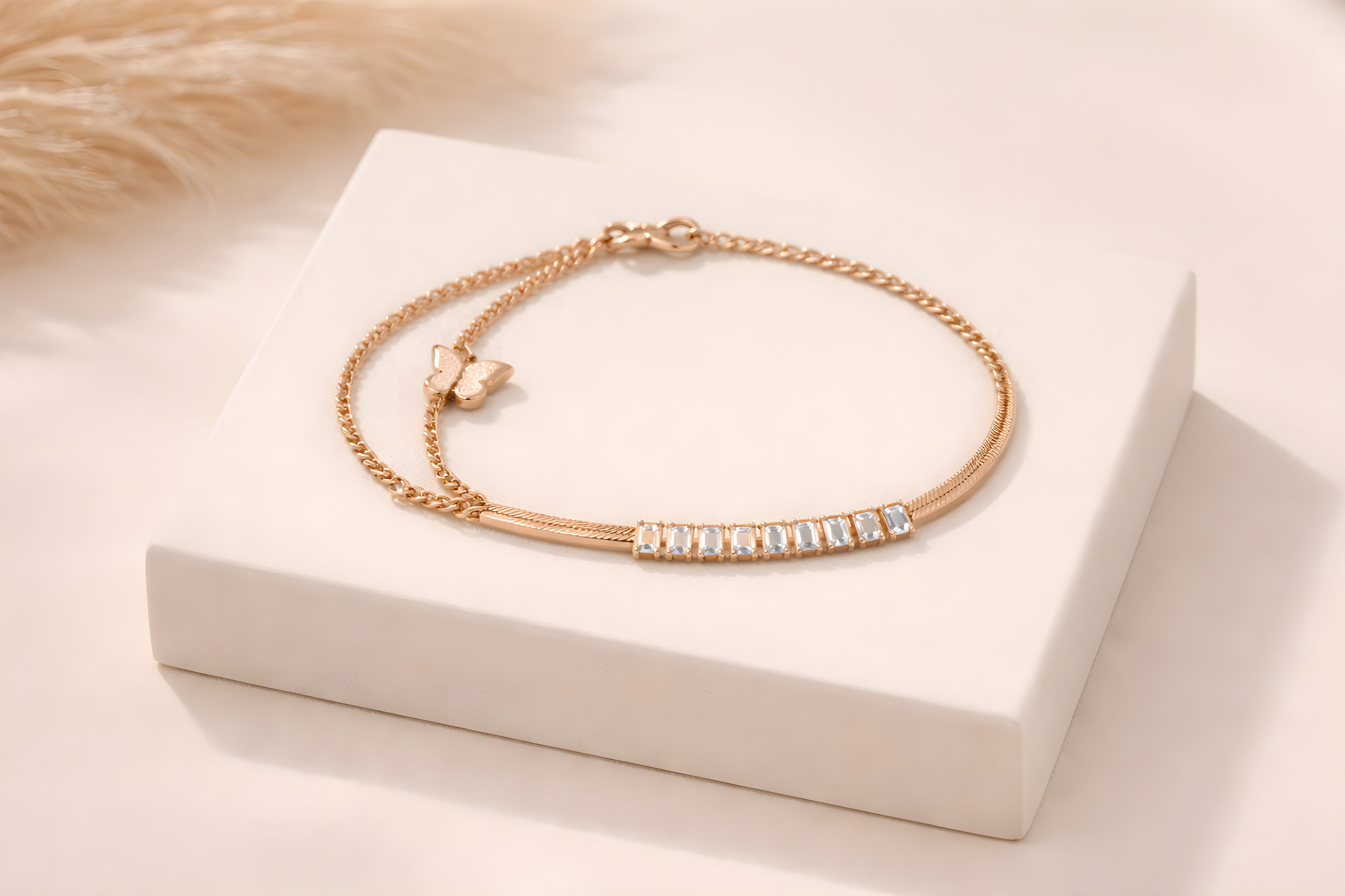 Crystal Bar & Butterfly Duo Bracelet