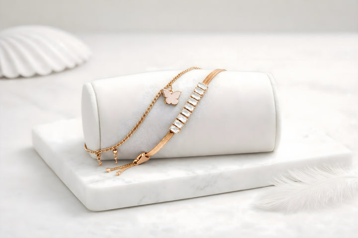 Crystal Bar & Butterfly Duo Bracelet