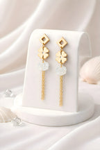 Clover, Pearl Shell & Chain Tassel Earrings
