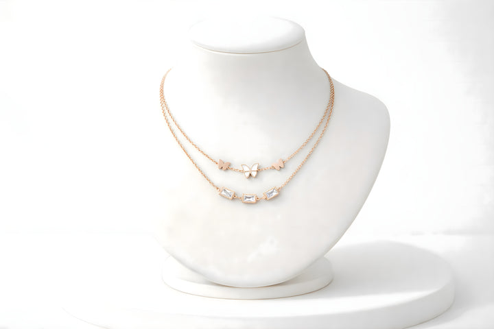 Triple Butterfly Rose Gold Necklace