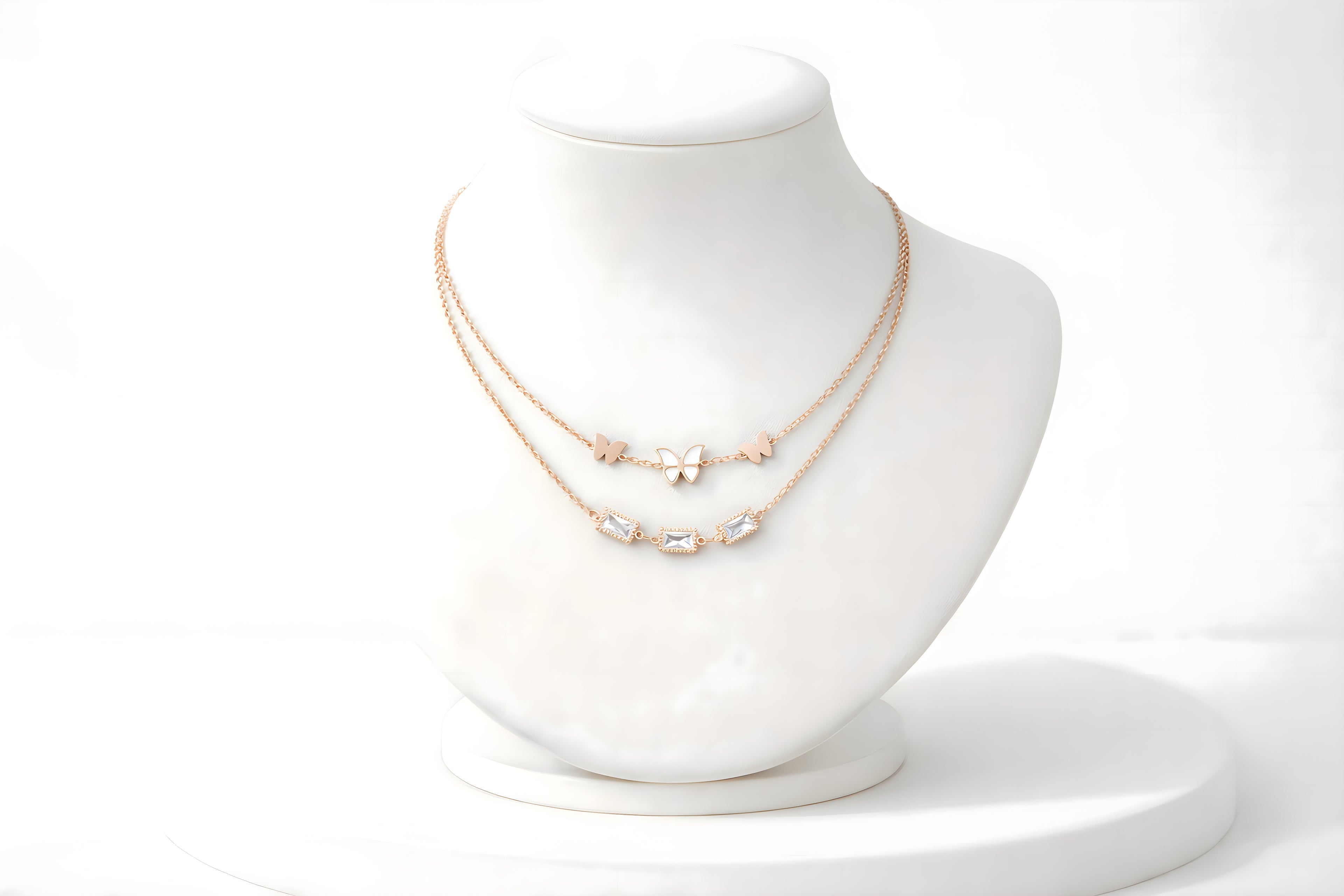 Triple Butterfly Rose Gold Necklace