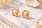 Textured Pearl Square Stud Earrings