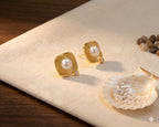 Textured Pearl Square Stud Earrings