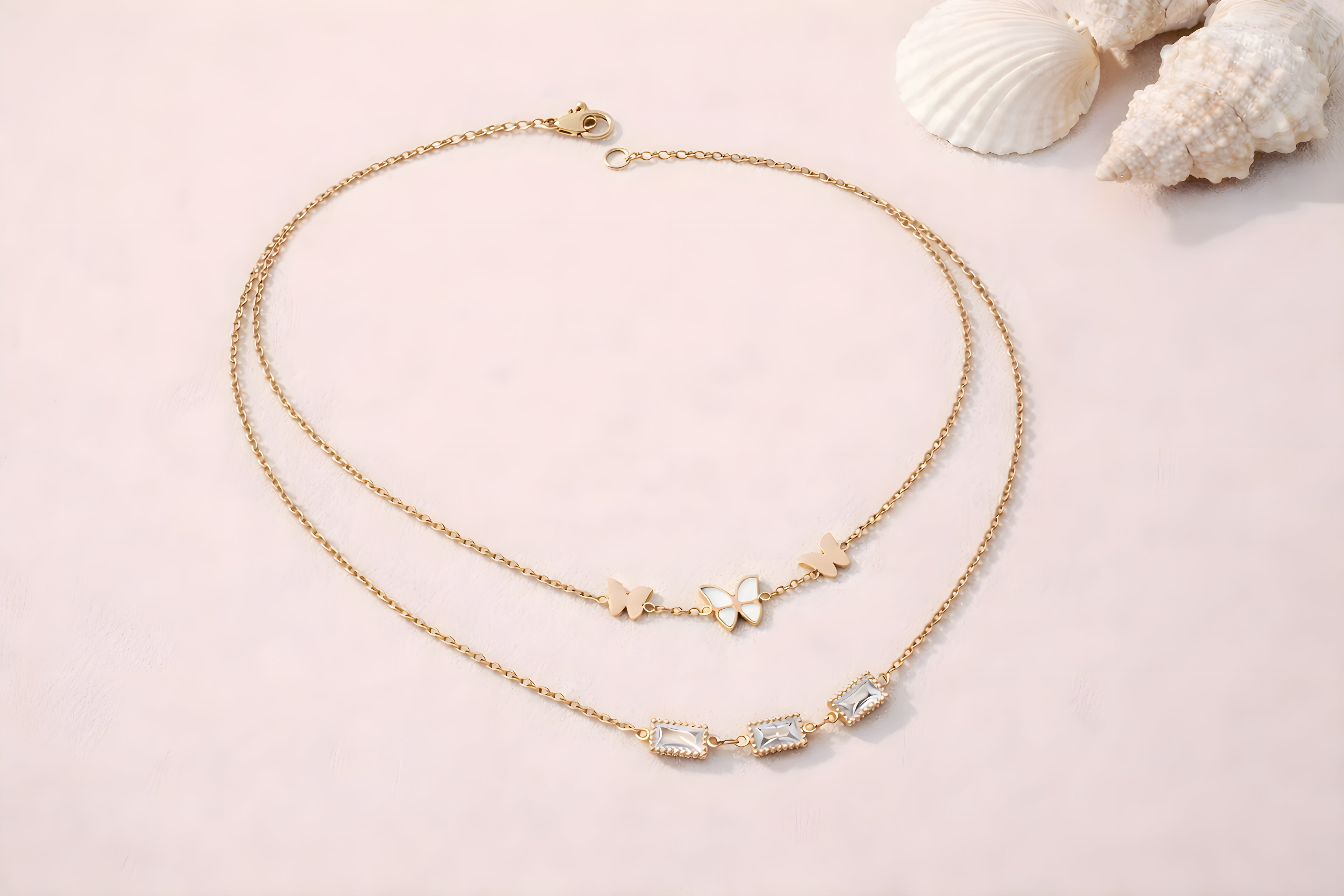 Triple Butterfly Rose Gold Necklace
