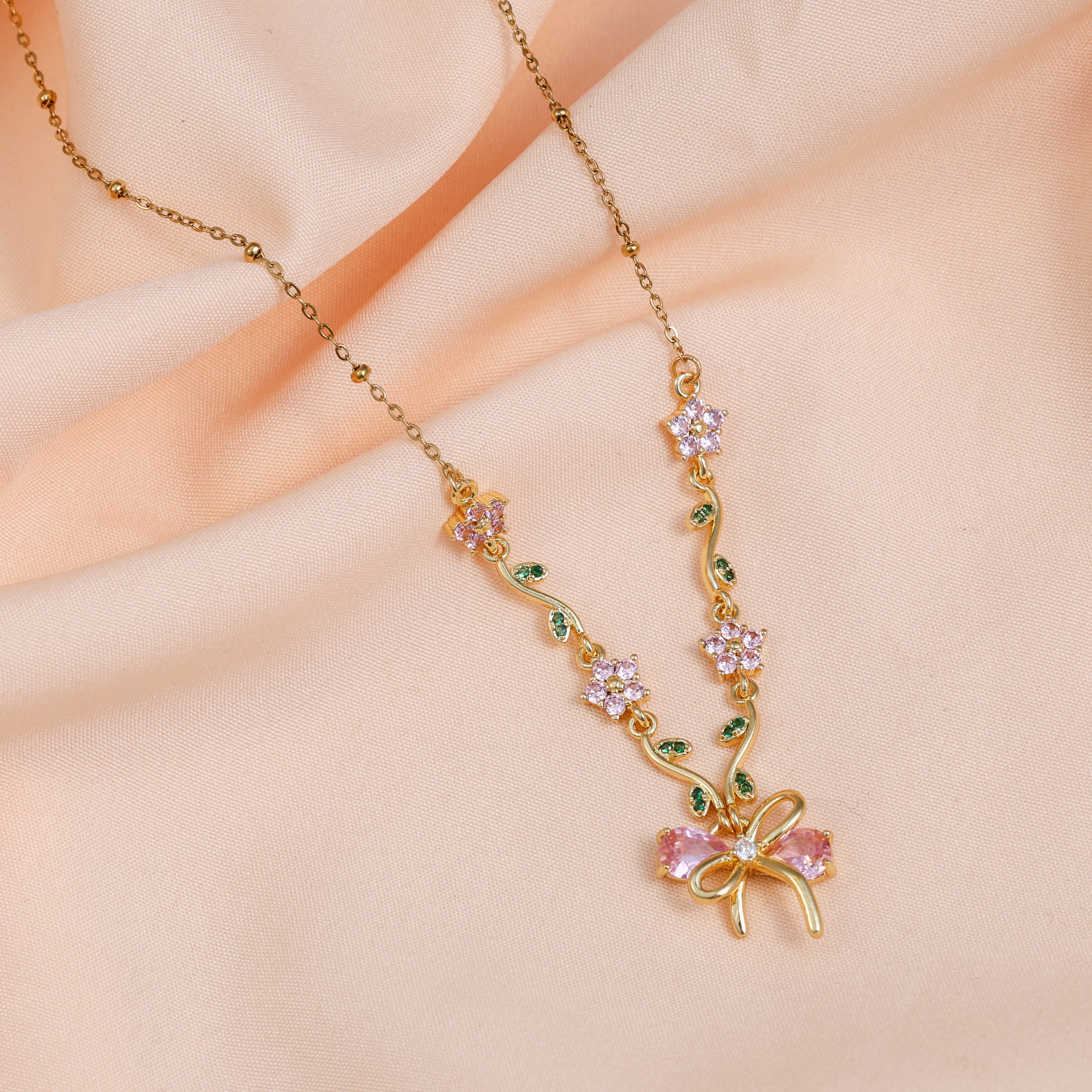 Gulaabi Lata Pink Blossom Vine Necklace