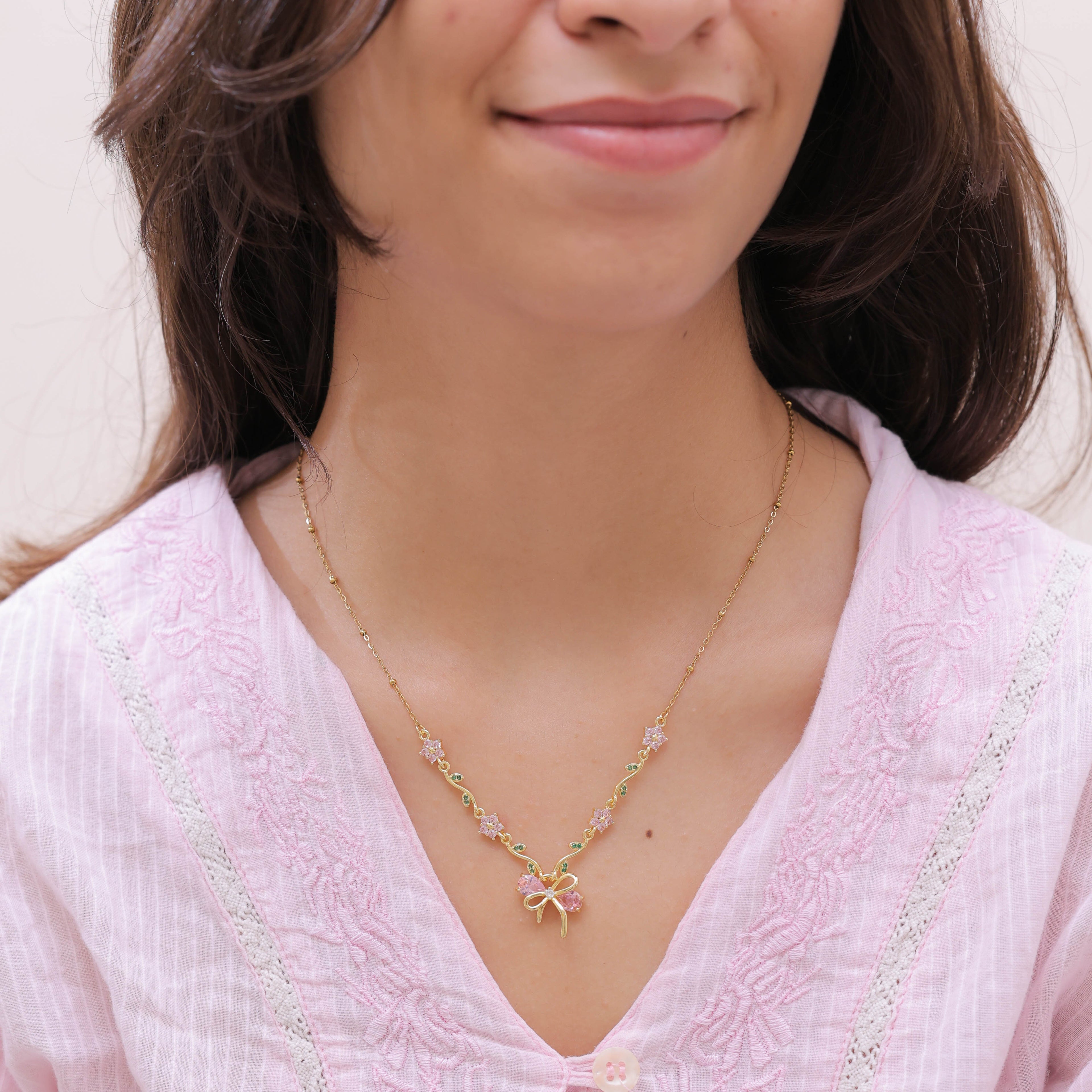 Gulaabi Lata Pink Blossom Vine Necklace