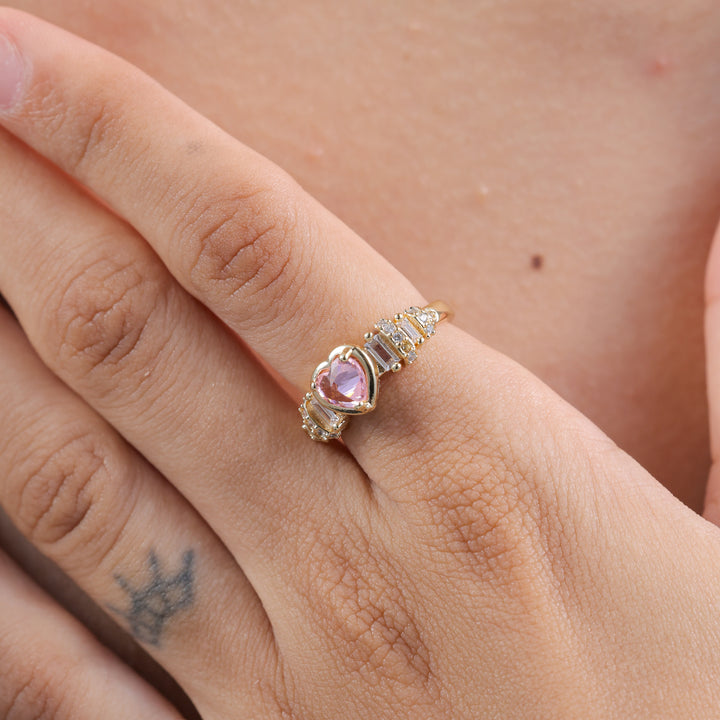 Lumi Pink Heart Baguette Ring