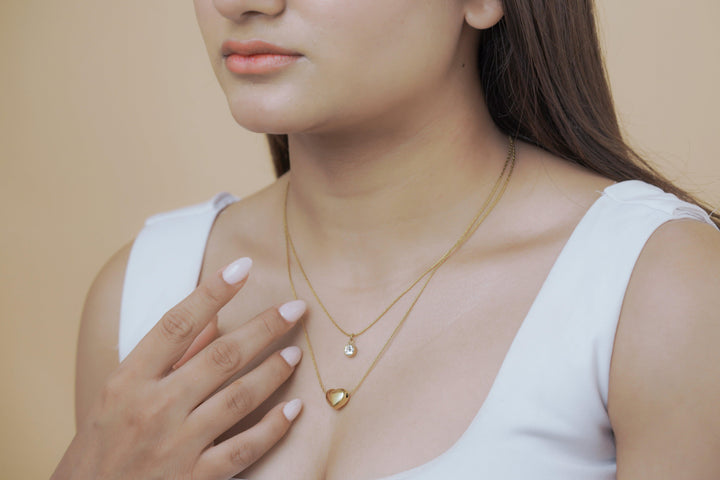 Puff Heart Solitaire Duo Necklace