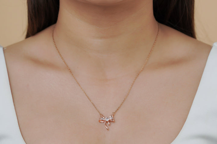 Crystal Ribbon Bow Necklace
