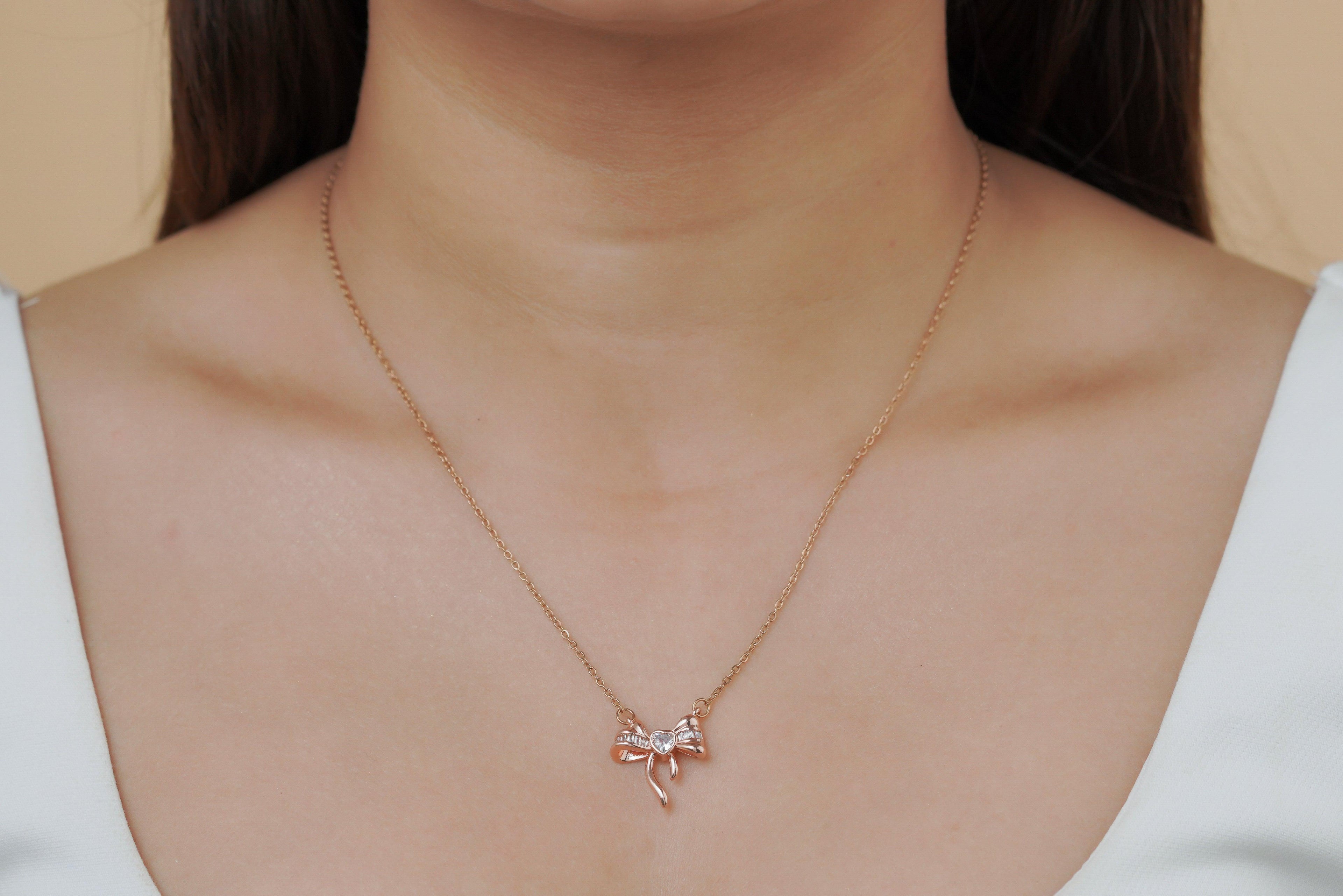 Crystal Ribbon Bow Necklace