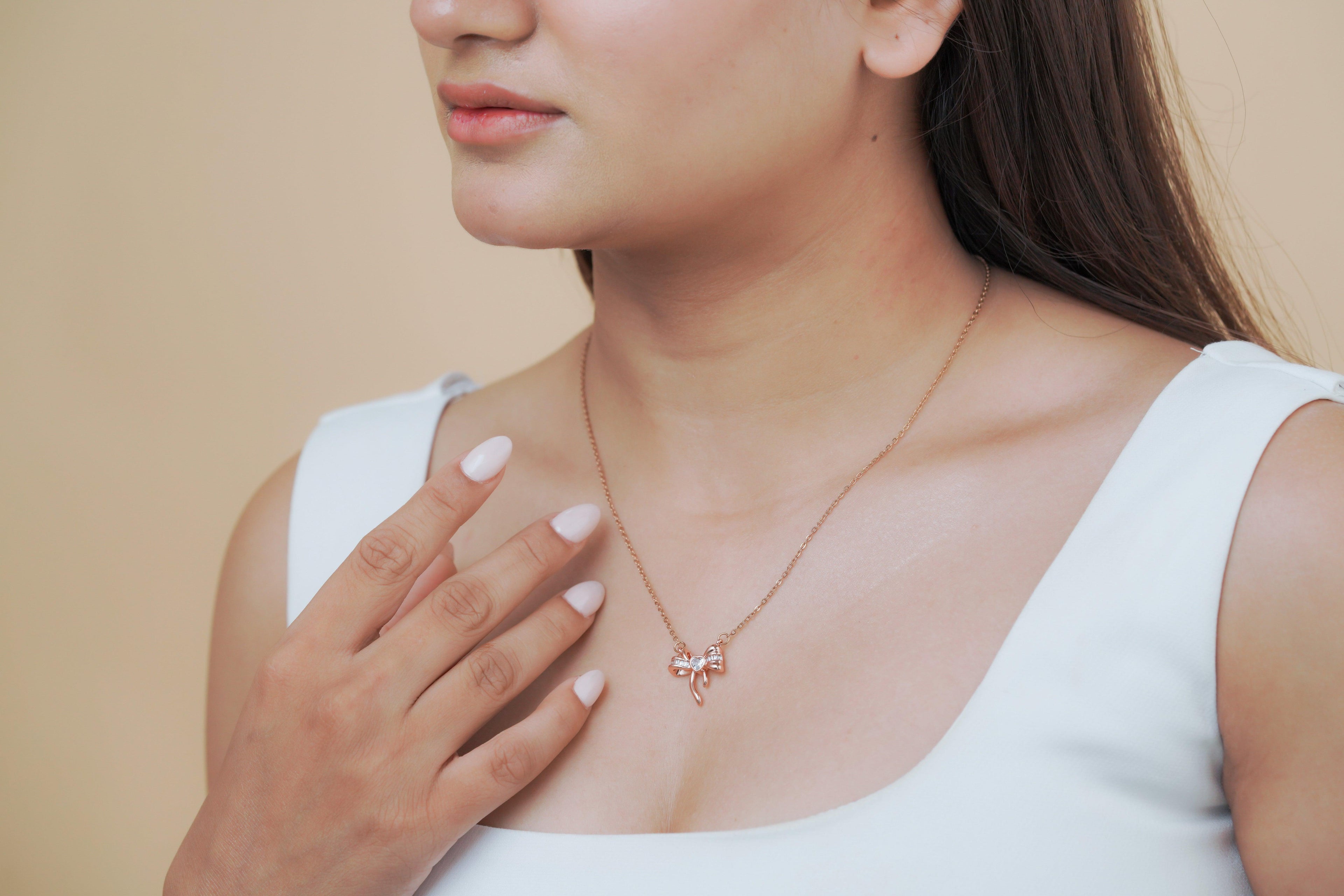 Crystal Ribbon Bow Necklace