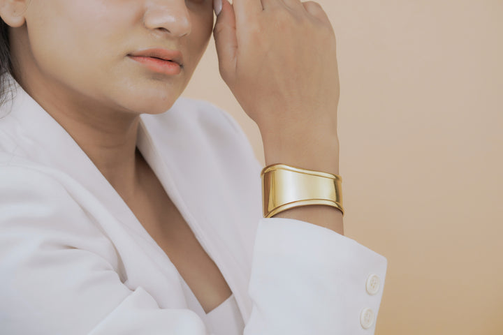 Polished Wide Gold Cuff Kada