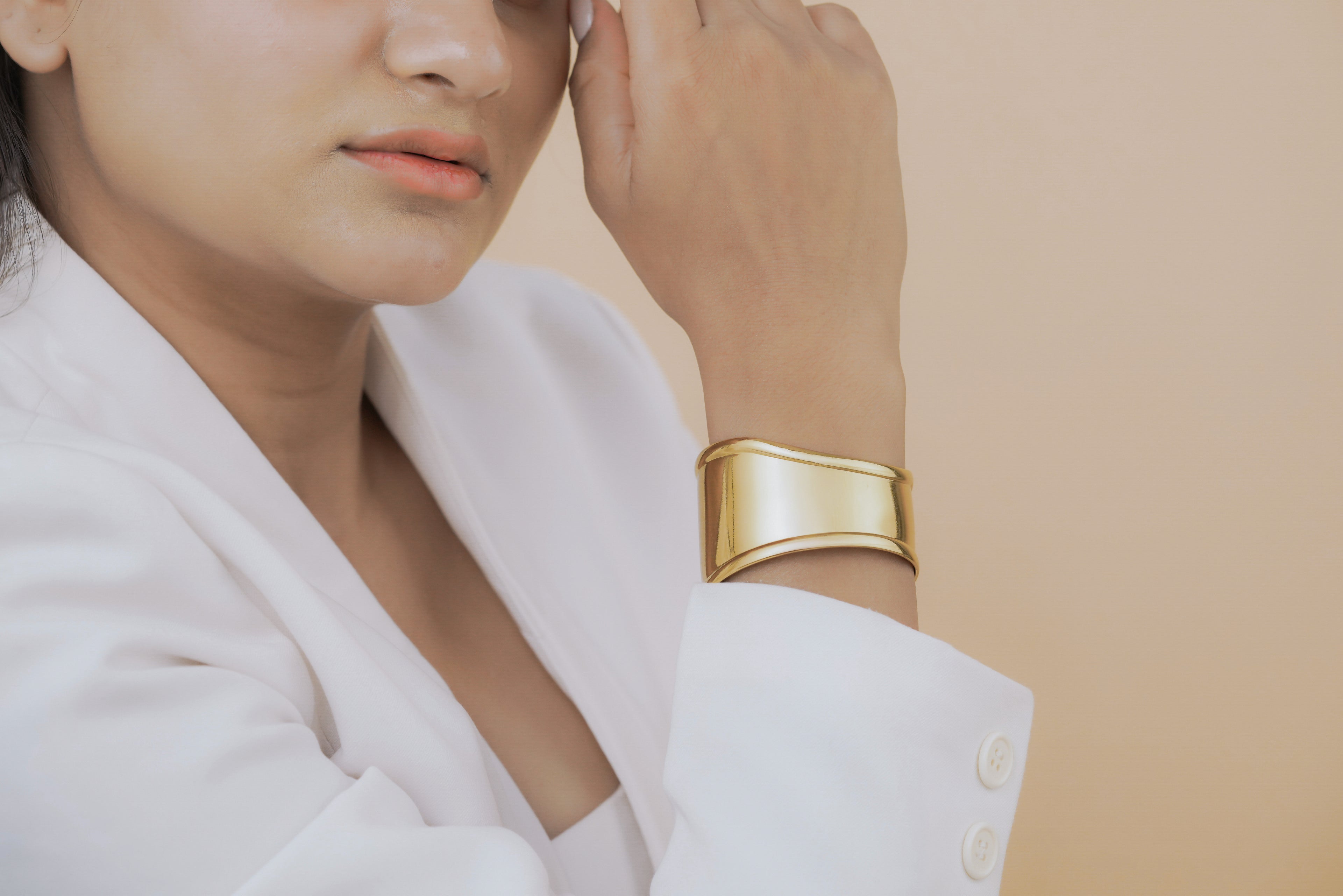 Polished Wide Gold Cuff Kada