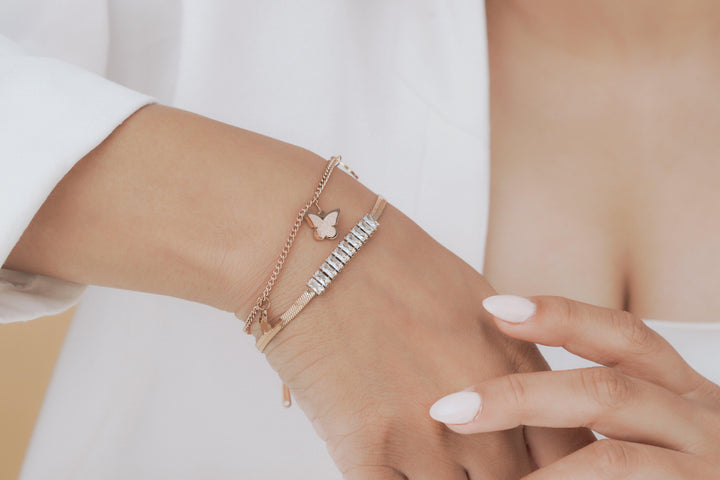 Crystal Bar & Butterfly Duo Bracelet