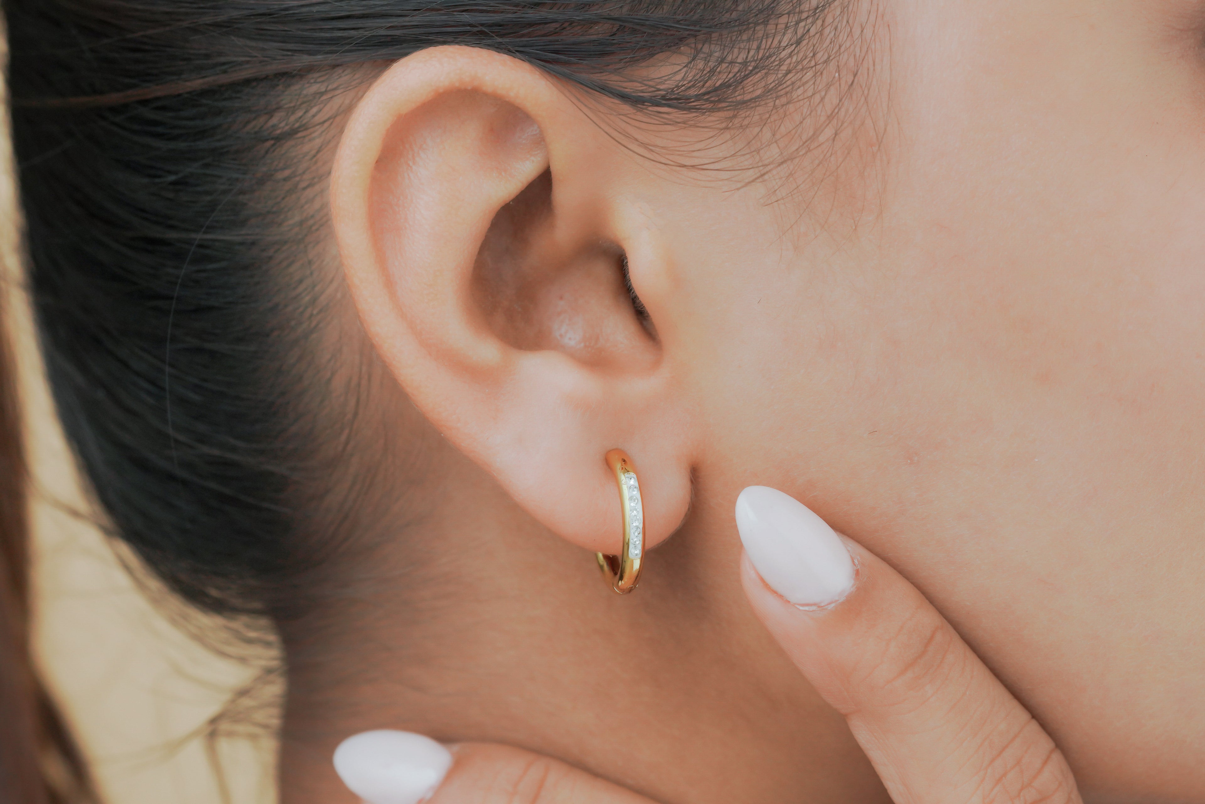 Crystal Inlay Mini Huggie Earrings