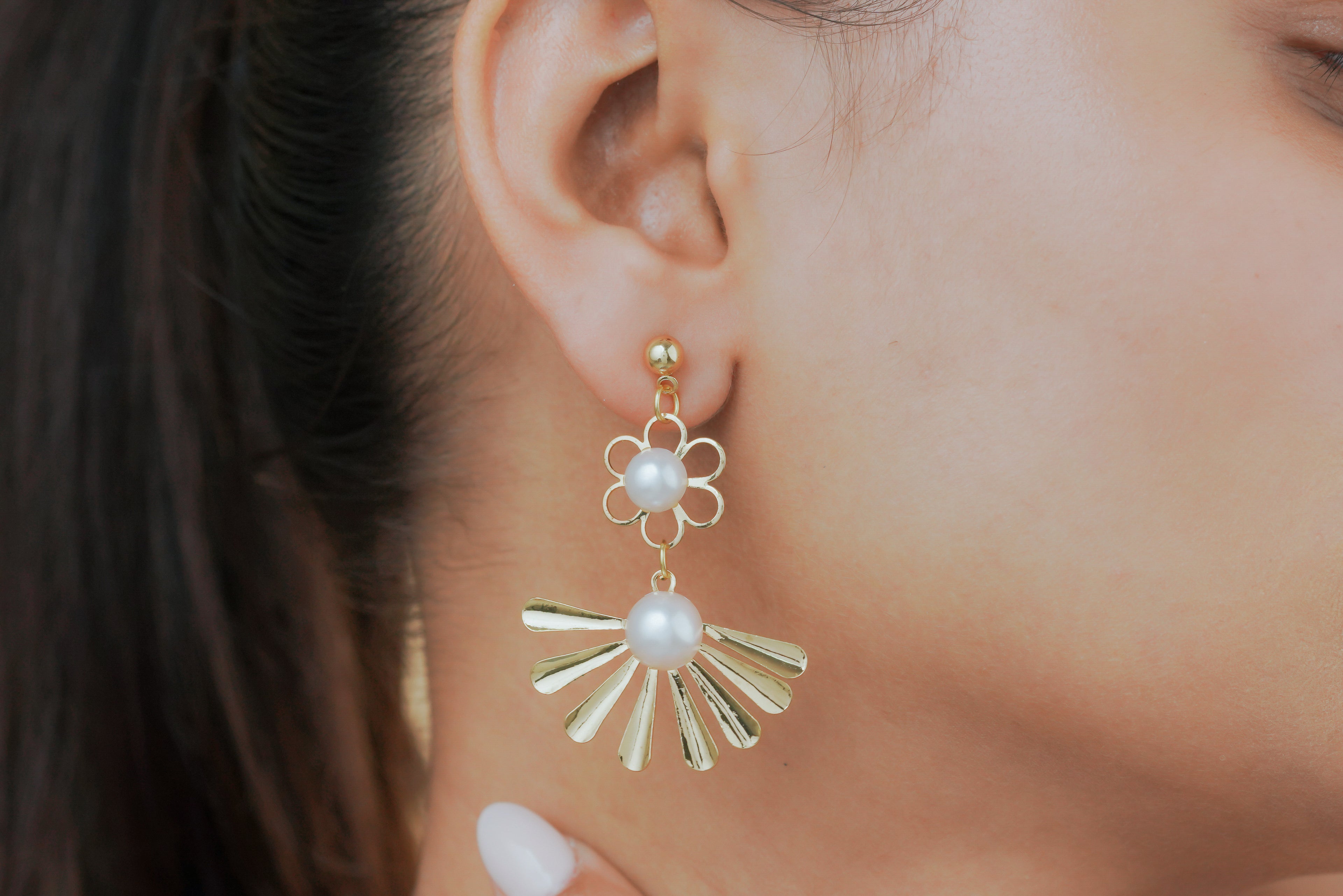 Daisy Pearl Double Drop Earrings