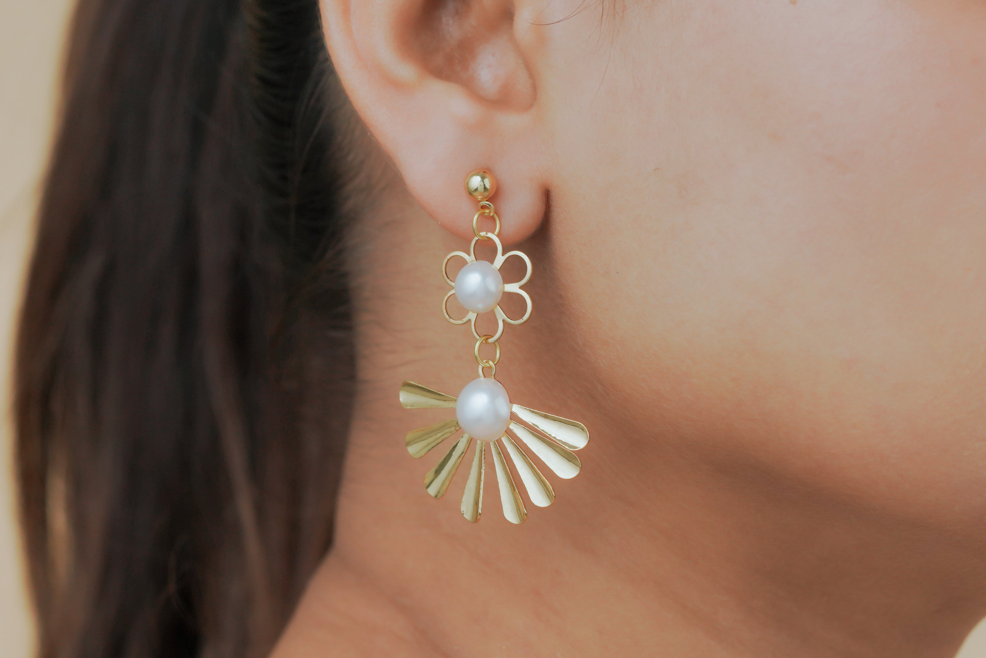 Daisy Pearl Double Drop Earrings