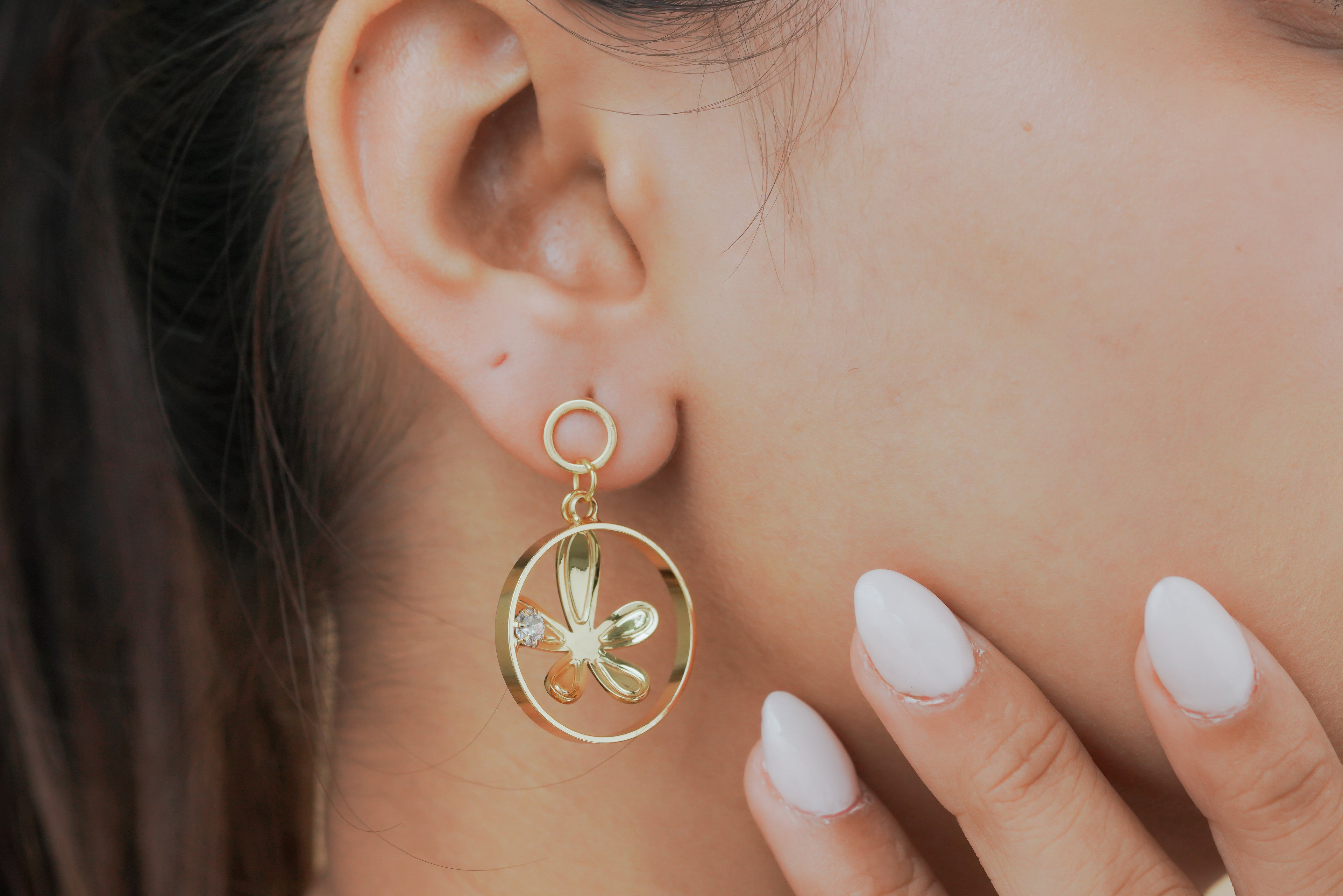 Floral Circle Crystal Drop Earrings