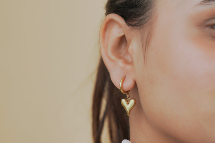 Puff Heart Huggie Drop Earrings