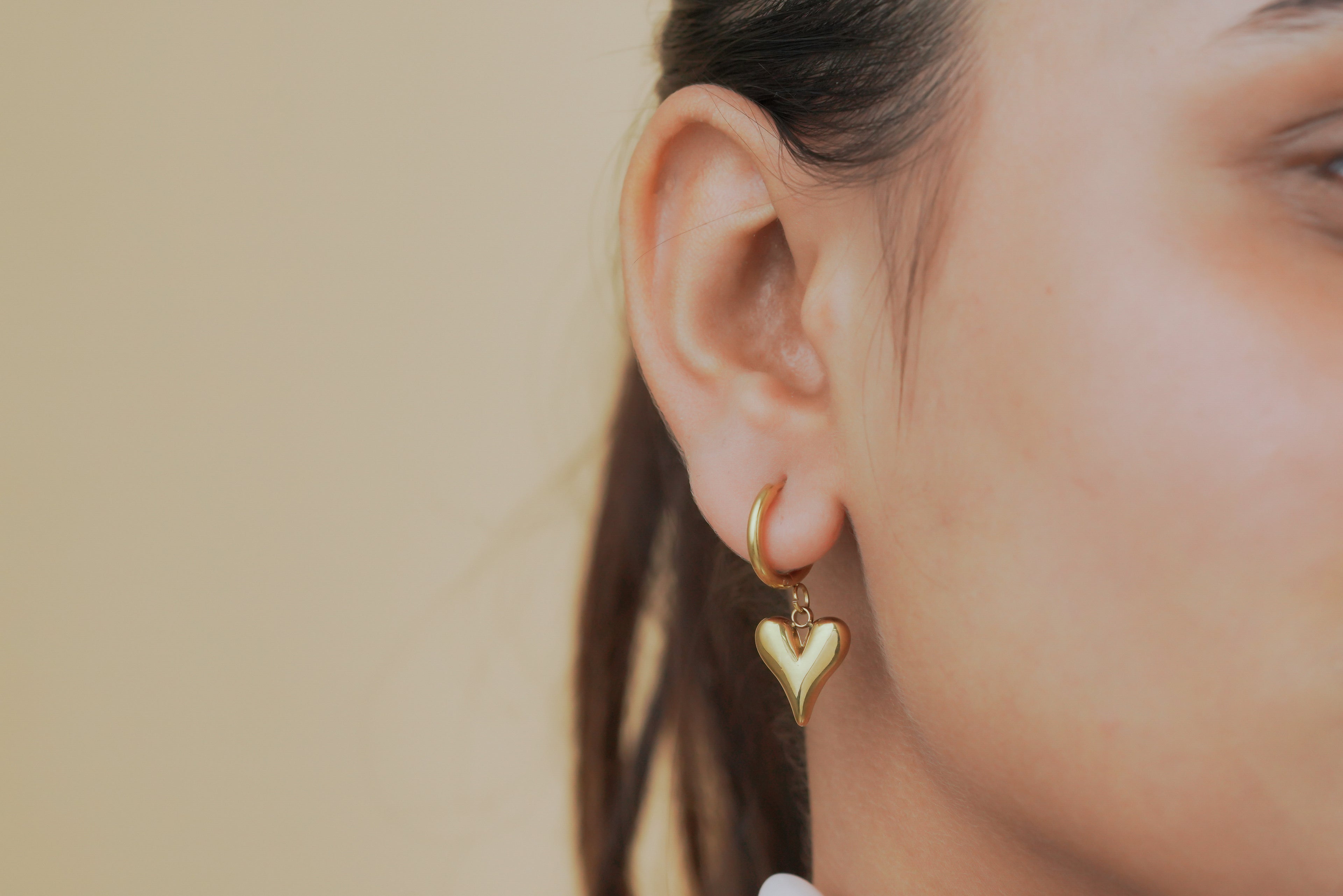 Puff Heart Huggie Drop Earrings