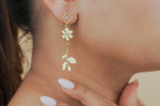 Diamond Stud & Flower Stem Drop Earrings