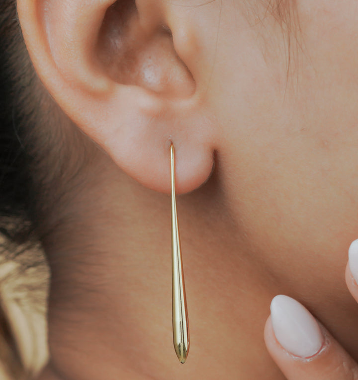 Tapered Gold Needle Drop Earrings