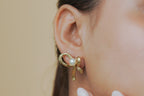 Ribbed Gold Bow & Pearl Stud Earrings