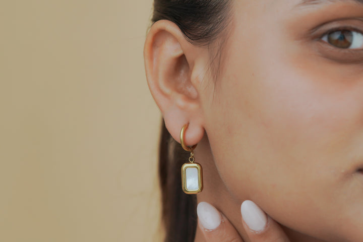 Mother-of-Pearl Rectangle Huggie Drop Earrings