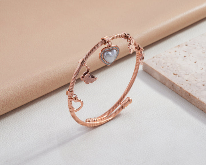 Pearl Heart, Butterfly & Daisy Charm Kada