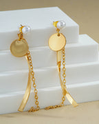 Pearl Stud with Twisted Bar & Chain Drop Earrings