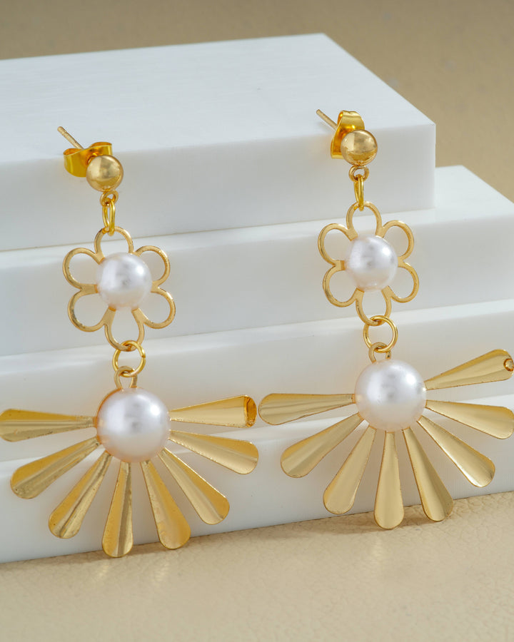 Daisy Pearl Double Drop Earrings