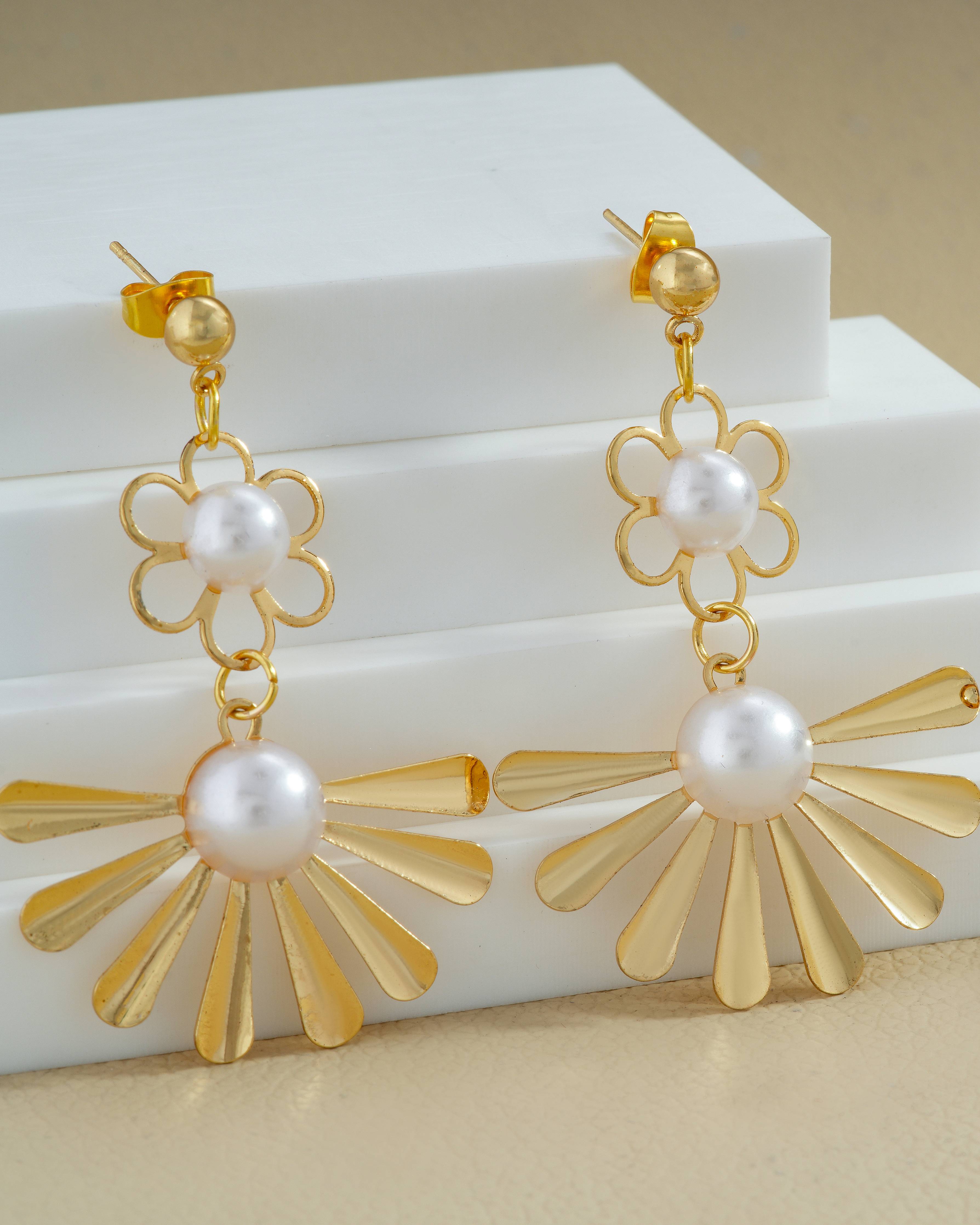 Daisy Pearl Double Drop Earrings