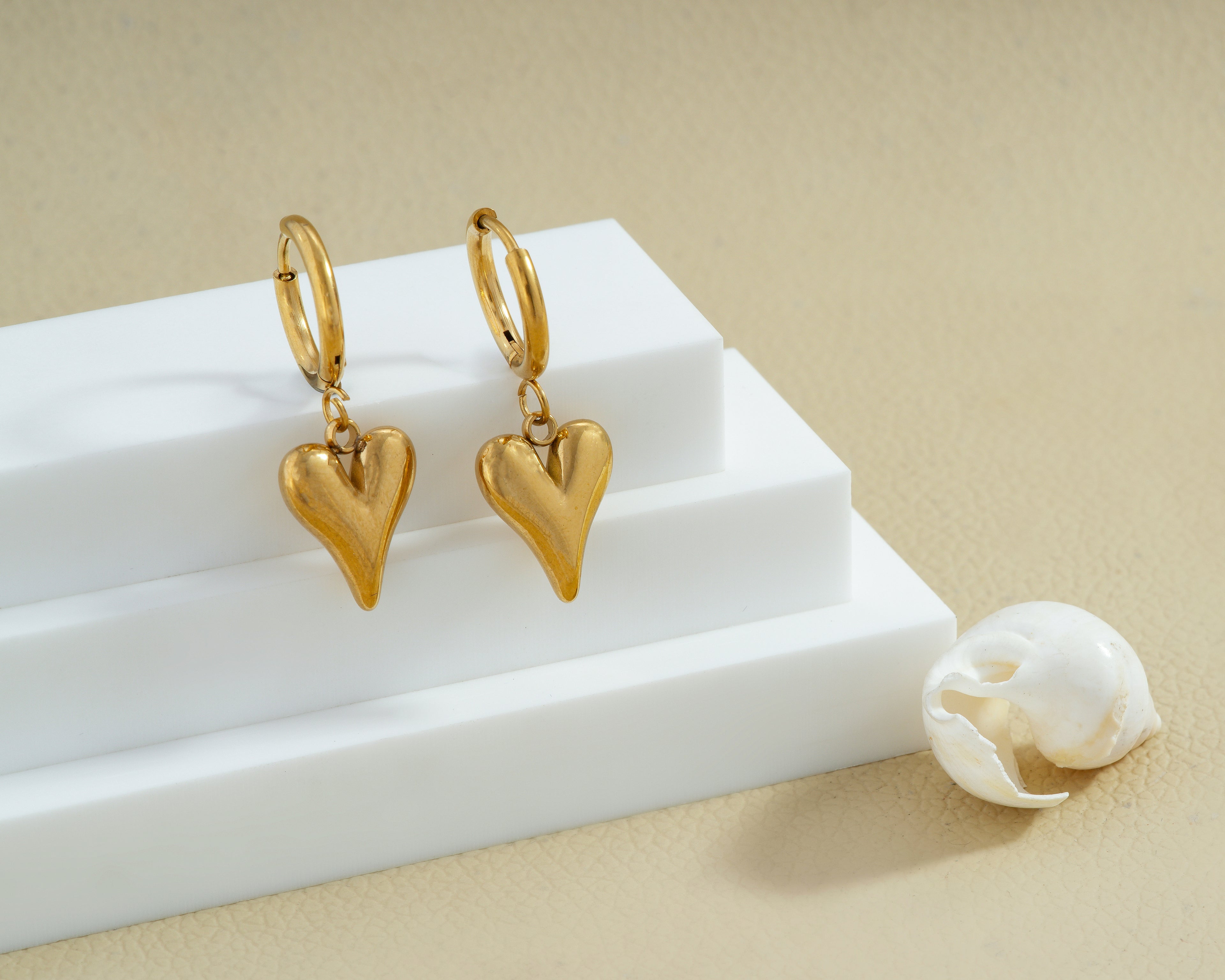 Puff Heart Huggie Drop Earrings