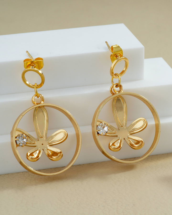 Floral Circle Crystal Drop Earrings