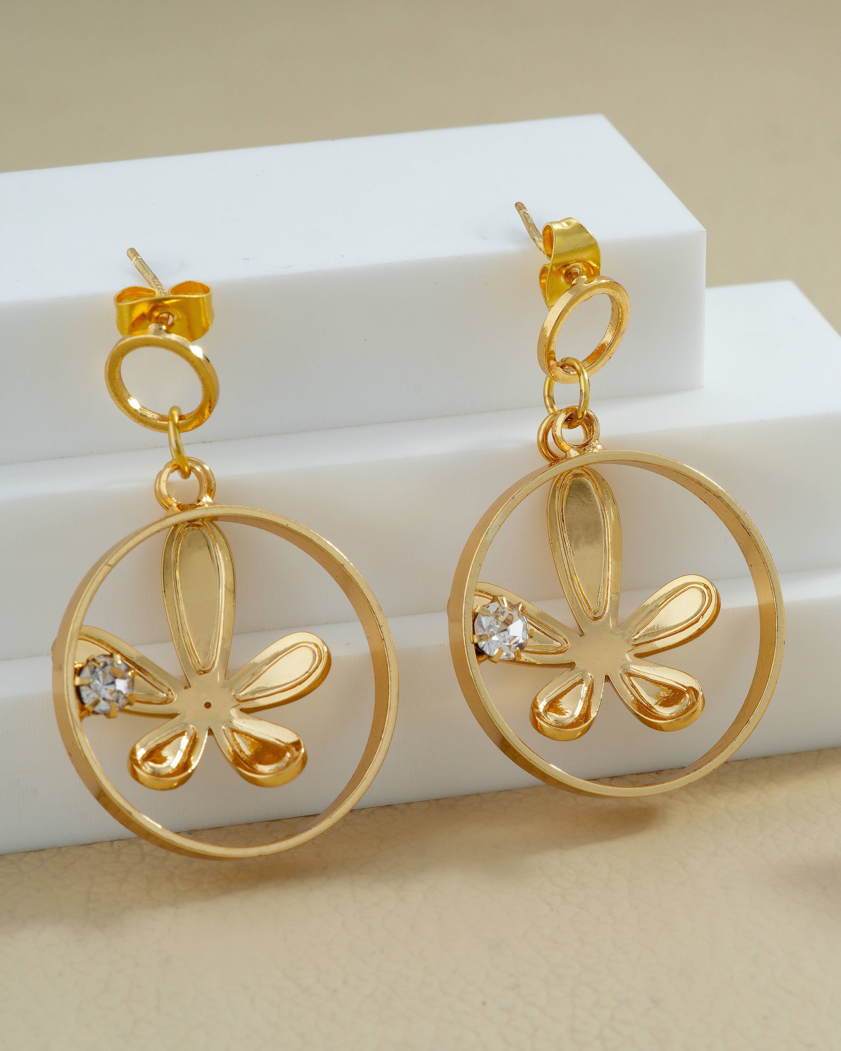 Floral Circle Crystal Drop Earrings