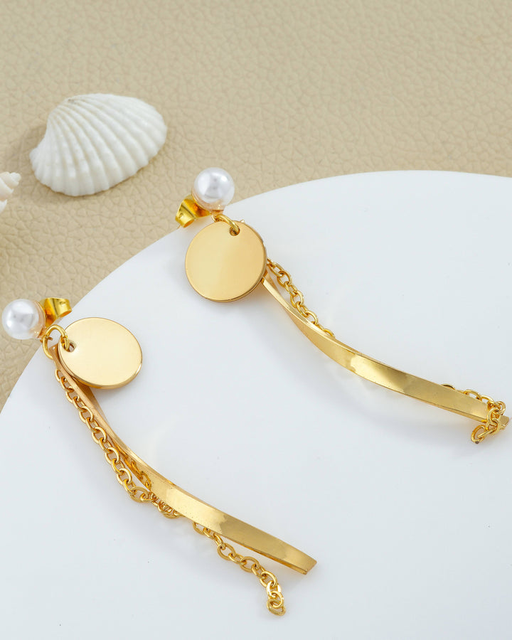 Pearl Stud with Twisted Bar & Chain Drop Earrings