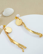 Pearl Stud with Twisted Bar & Chain Drop Earrings