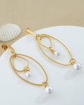 Oval Frame Double Pearl Drop Earrings