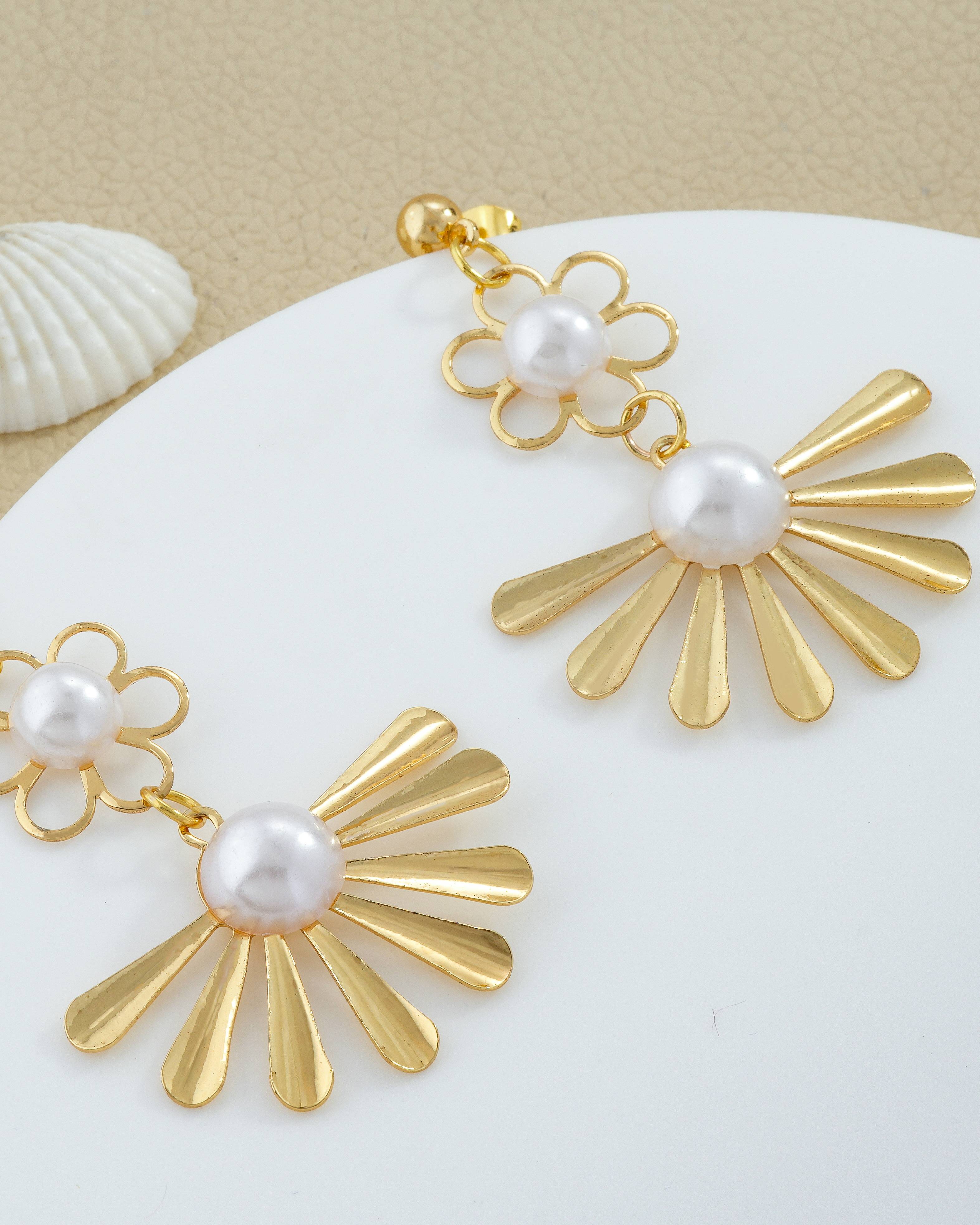 Daisy Pearl Double Drop Earrings