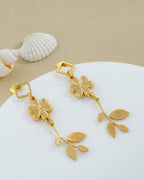 Diamond Stud & Flower Stem Drop Earrings