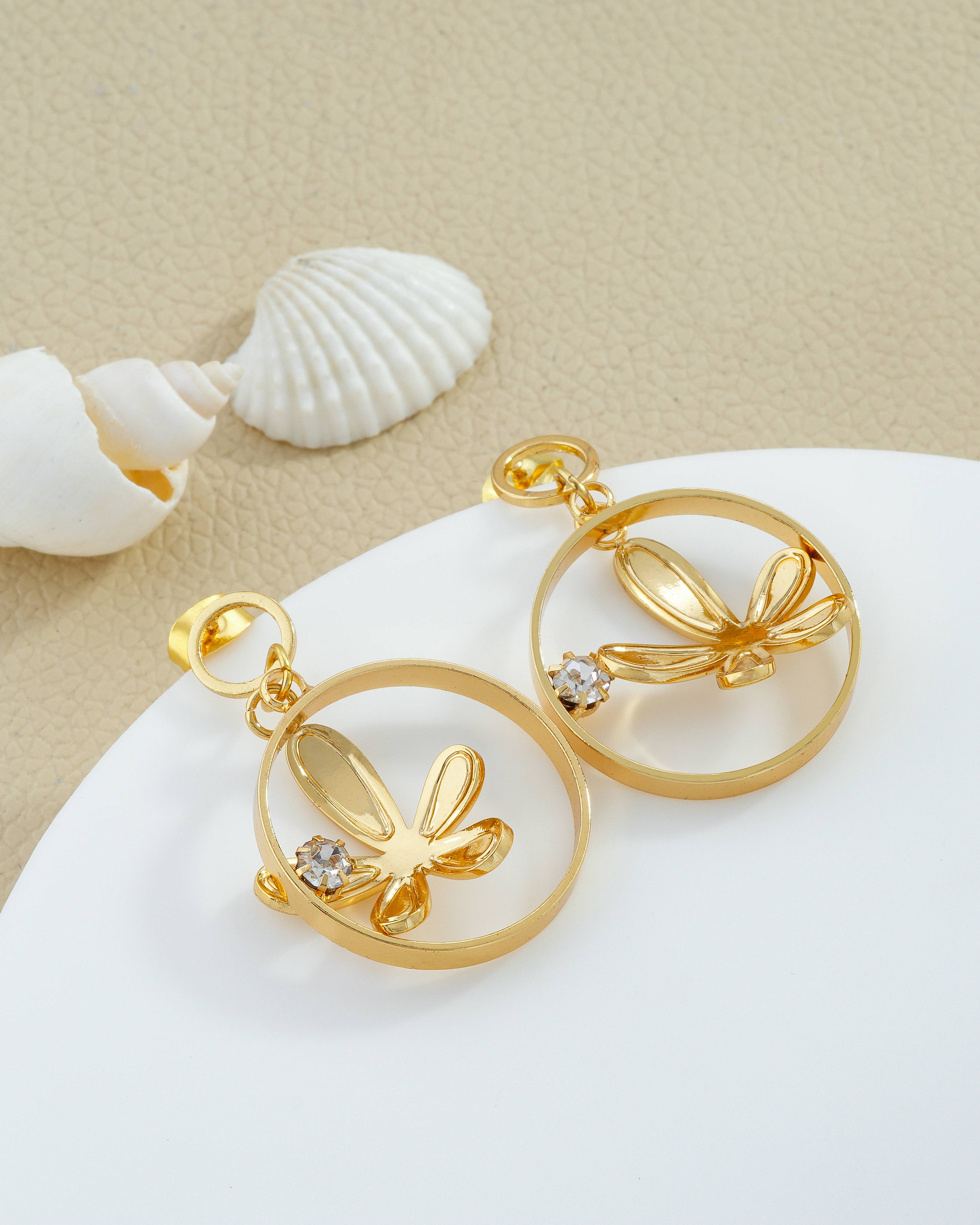 Floral Circle Crystal Drop Earrings