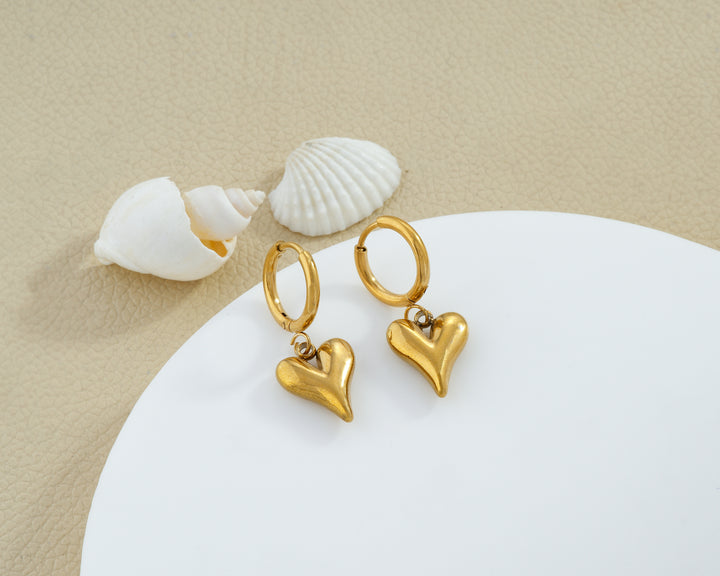 Puff Heart Huggie Drop Earrings