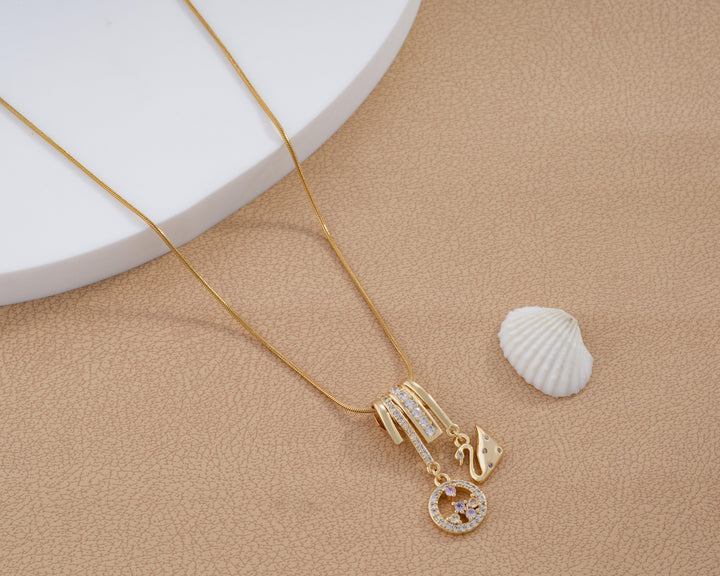 Swan & Crystal Circle Charm Necklace