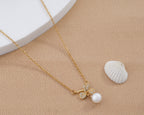 Golden Leaf & Pearl Pendant Necklace