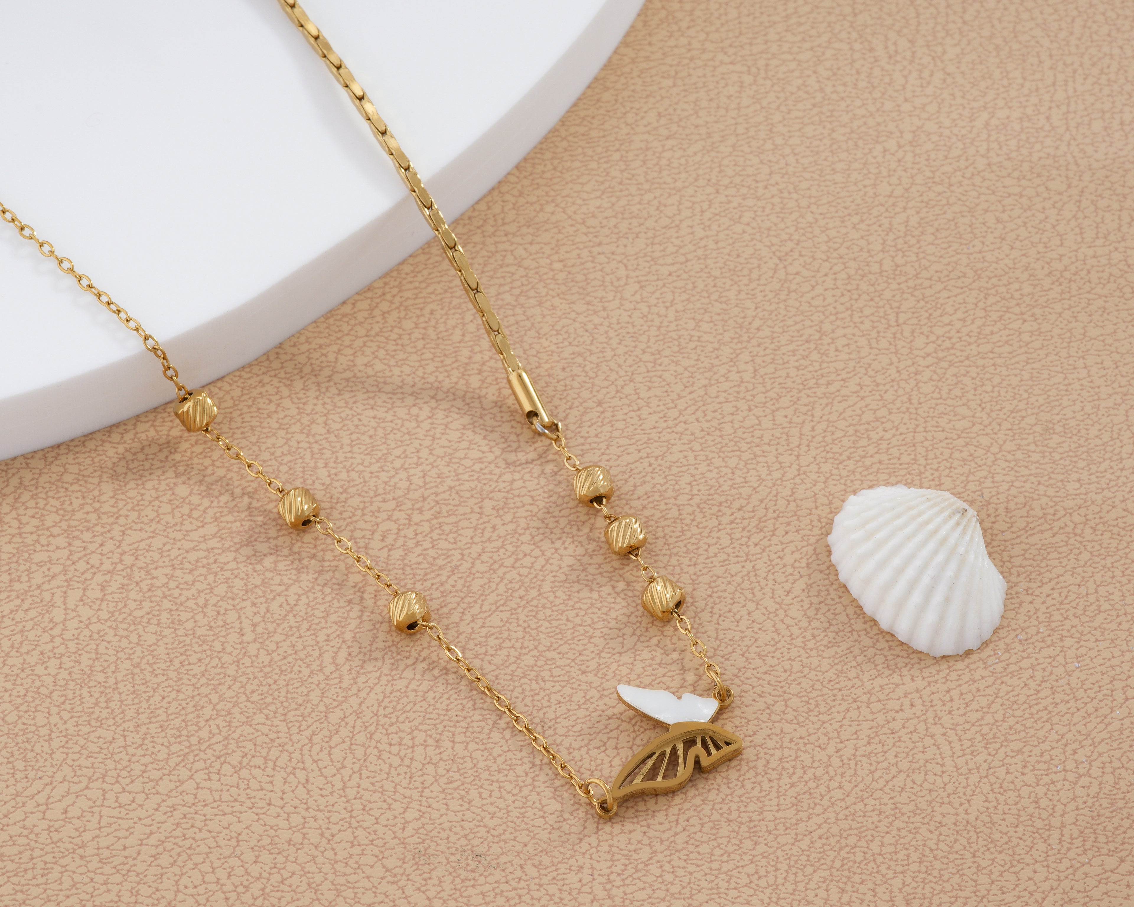 White Butterfly Station Necklace